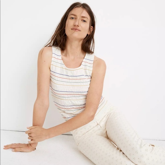 NWOT Madewell Rainbow-Stitch Smocked Tank Top in Size S - Picture 3 of 6